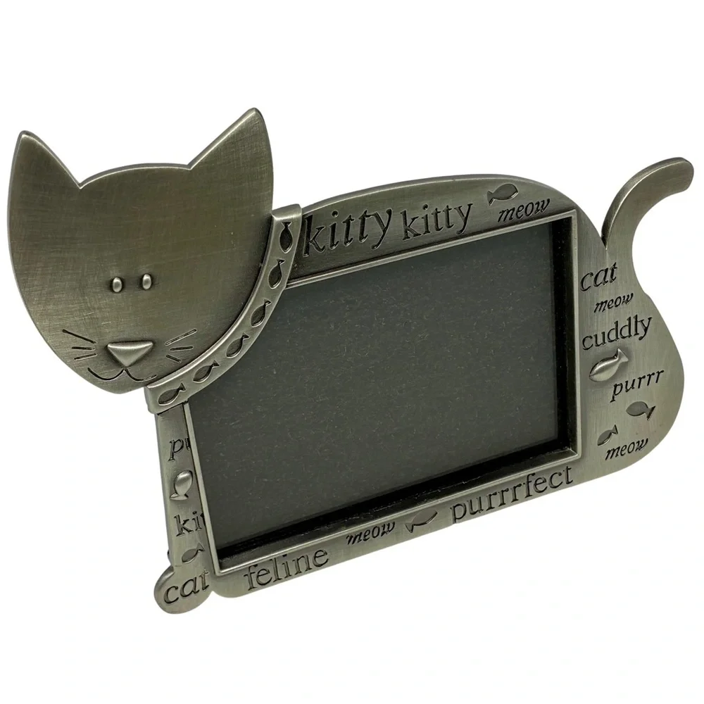 Fetco Kitty Cat Silver Metal Frame Purrrfect Meow Freestanding Cat Shape Frame